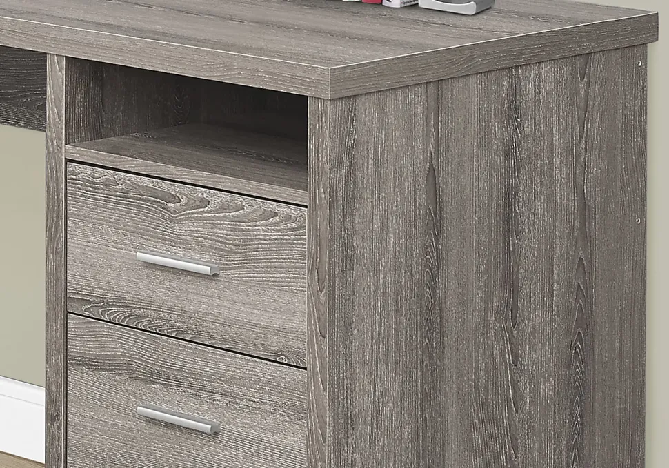 Monarch Specialties 79"W L-Shaped Corner Desk With 2 Drawers, Dark Taupe