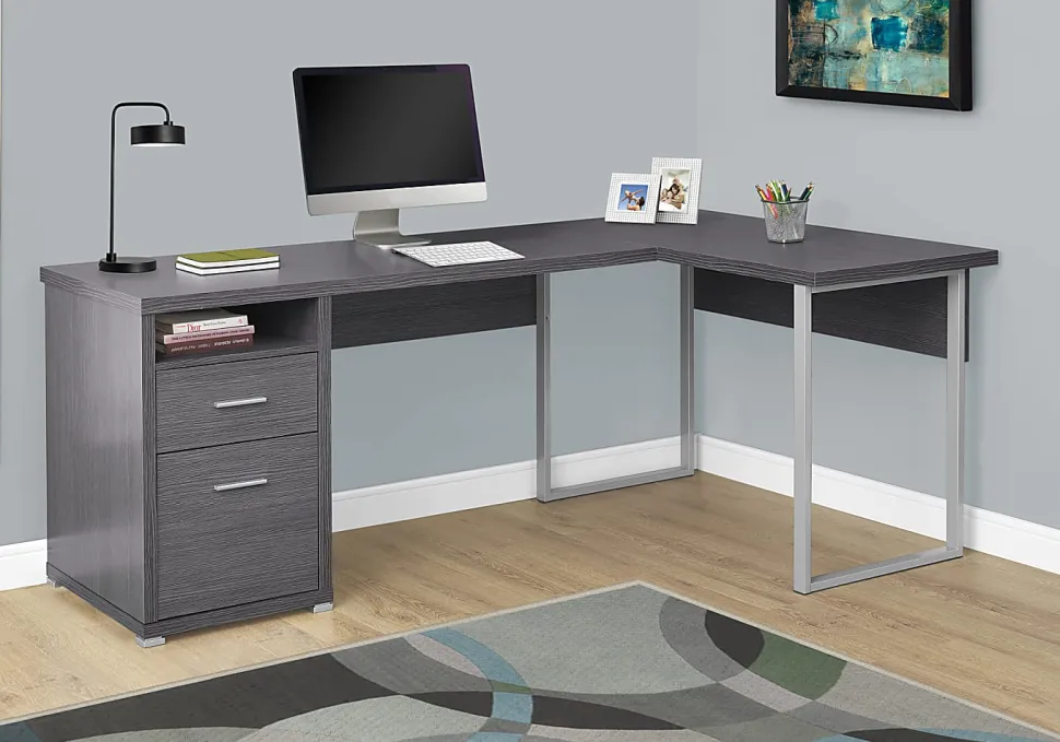 Monarch Specialties 79"W L-Shaped Corner Desk With 2 Drawers, Gray