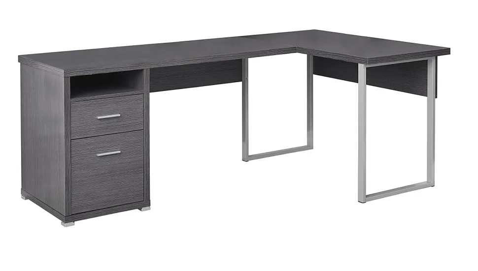 Monarch Specialties 79"W L-Shaped Corner Desk With 2 Drawers, Gray