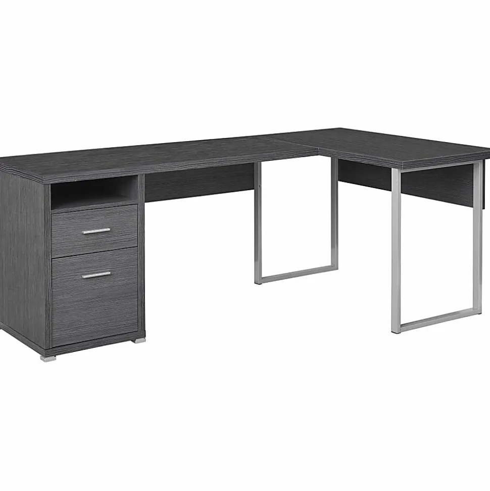 Monarch Specialties 79"W L-Shaped Corner Desk With 2 Drawers, Gray