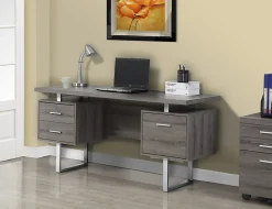 Monarch Specialties 60"W Retro-Style Computer Desk, Dark Taupe