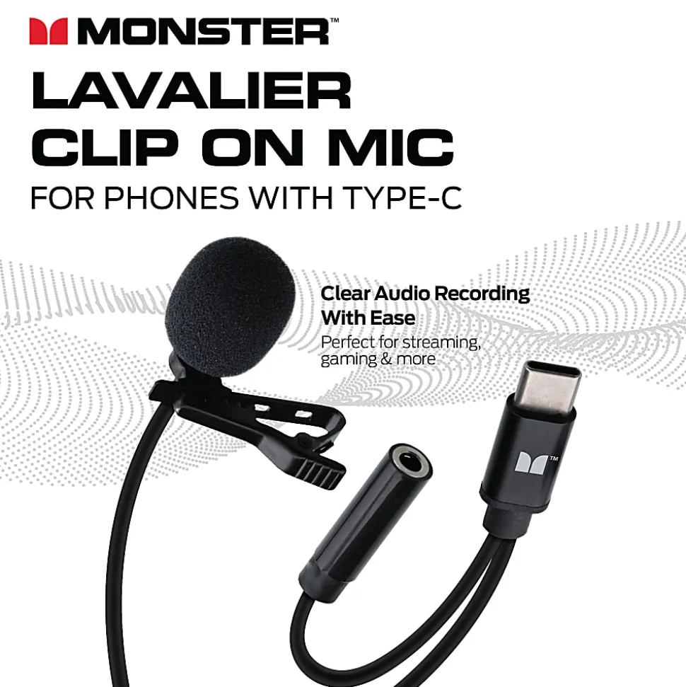 Monster Cable® Lavalier Clip-On Microphone, Type-C, Black