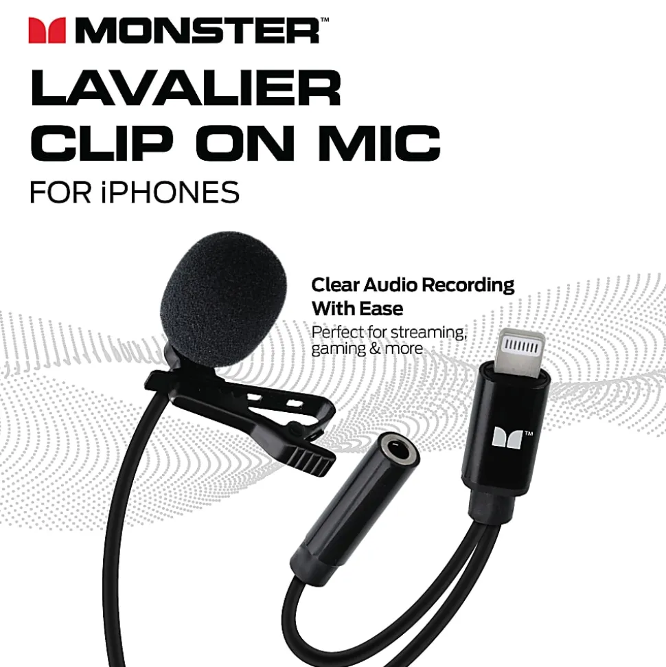 Monster Cable® Lavalier Clip-On Microphone, 8 Pins, Black
