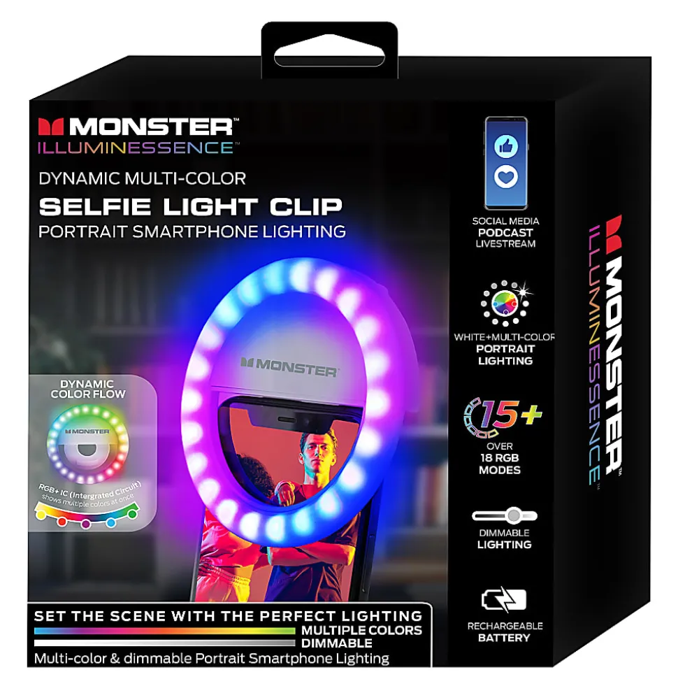 Monster Cable Selfie Smartphone Light Clip, 4" Diameter, Multicolor
