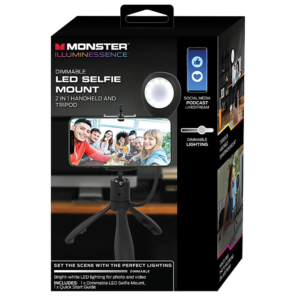 Monster 2-In-1 LED Plastic Selfie Handheld/Tripod Mount For Smartphones, Black