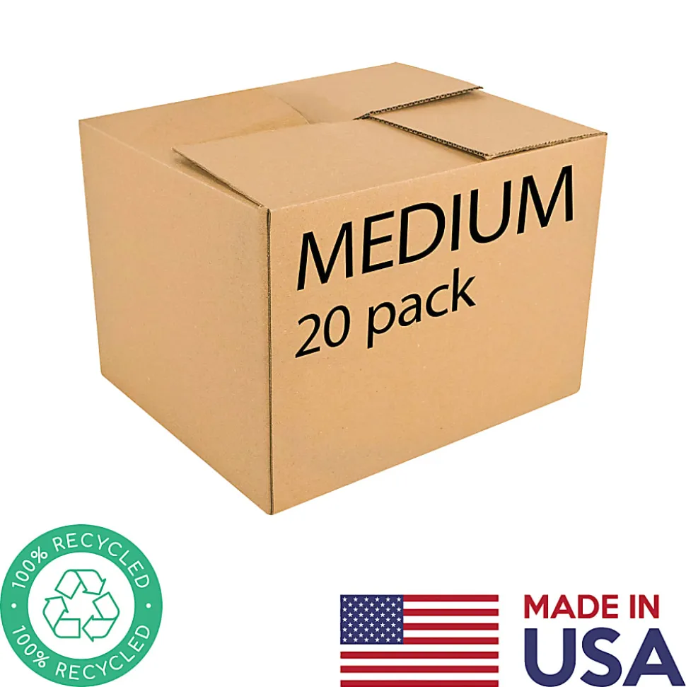 Monster Trucks® Cardboard Moving Boxes, Medium, 17”L x 14”W x 12”H, Brown, 100% Recycled, Pack Of 20 Boxes
