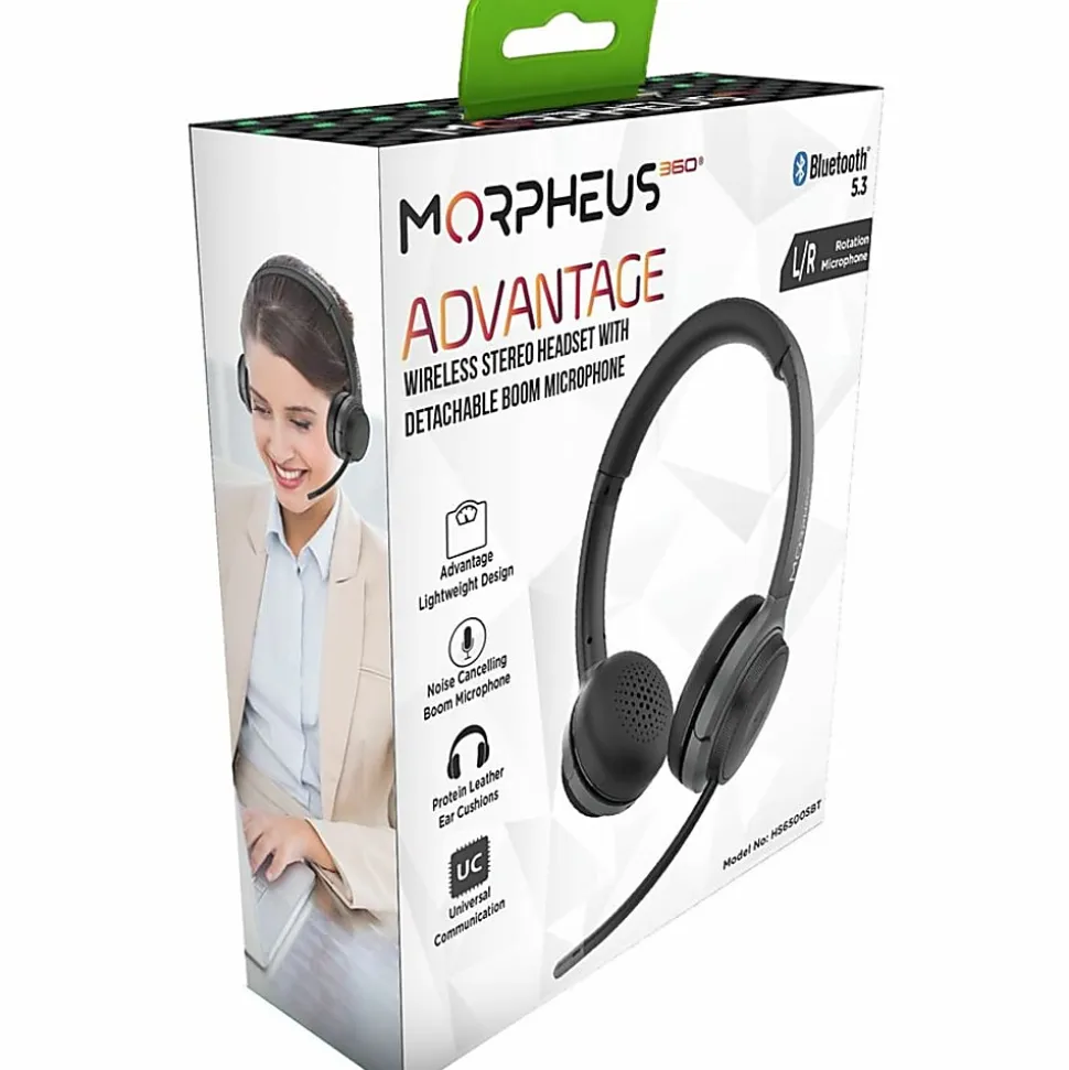 Morpheus 360 Advantage Stereo Wireless Headset with Detachable Boom Microphone - Bluetooth Headphones with 2.4GHz Receive - HS6500SBT