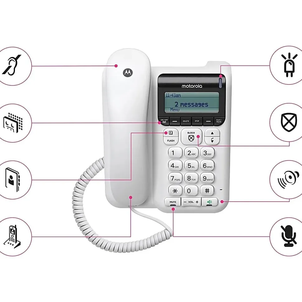 Motorola® CT610 Corded Telephone With Digital Answering Machine