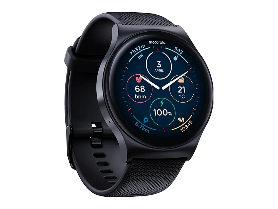 Motorola Moto Watch 120 - Black zinc alloy - smart watch with strap - silicone - display 1.43" - Bluetooth, Bluetooth - 1.94 oz - phantom black