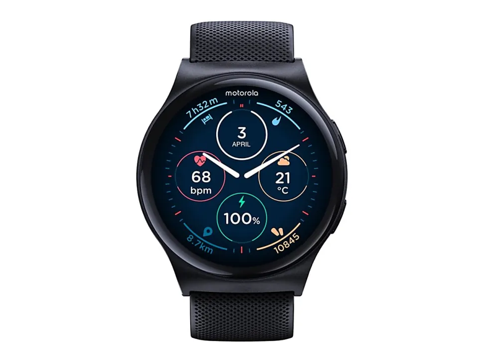 Motorola Moto Watch 120 - Black zinc alloy - smart watch with strap - silicone - display 1.43" - Bluetooth, Bluetooth - 1.94 oz - phantom black