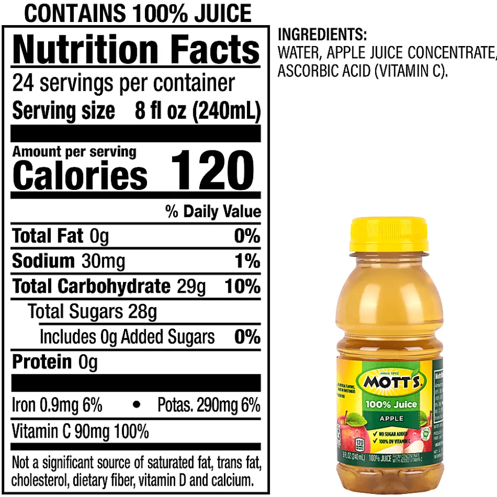 Mott's 100% Original Apple Juice, 8 Oz, Total Qty 24