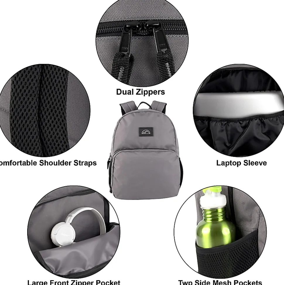 Mountain Edge Dome Backpacks With 17" Laptop Sleeves, Black/Gray/Navy/Tan, Total Qty 24
