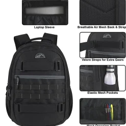 Mountain Edge Double Section Skate Strap Backpack, Black