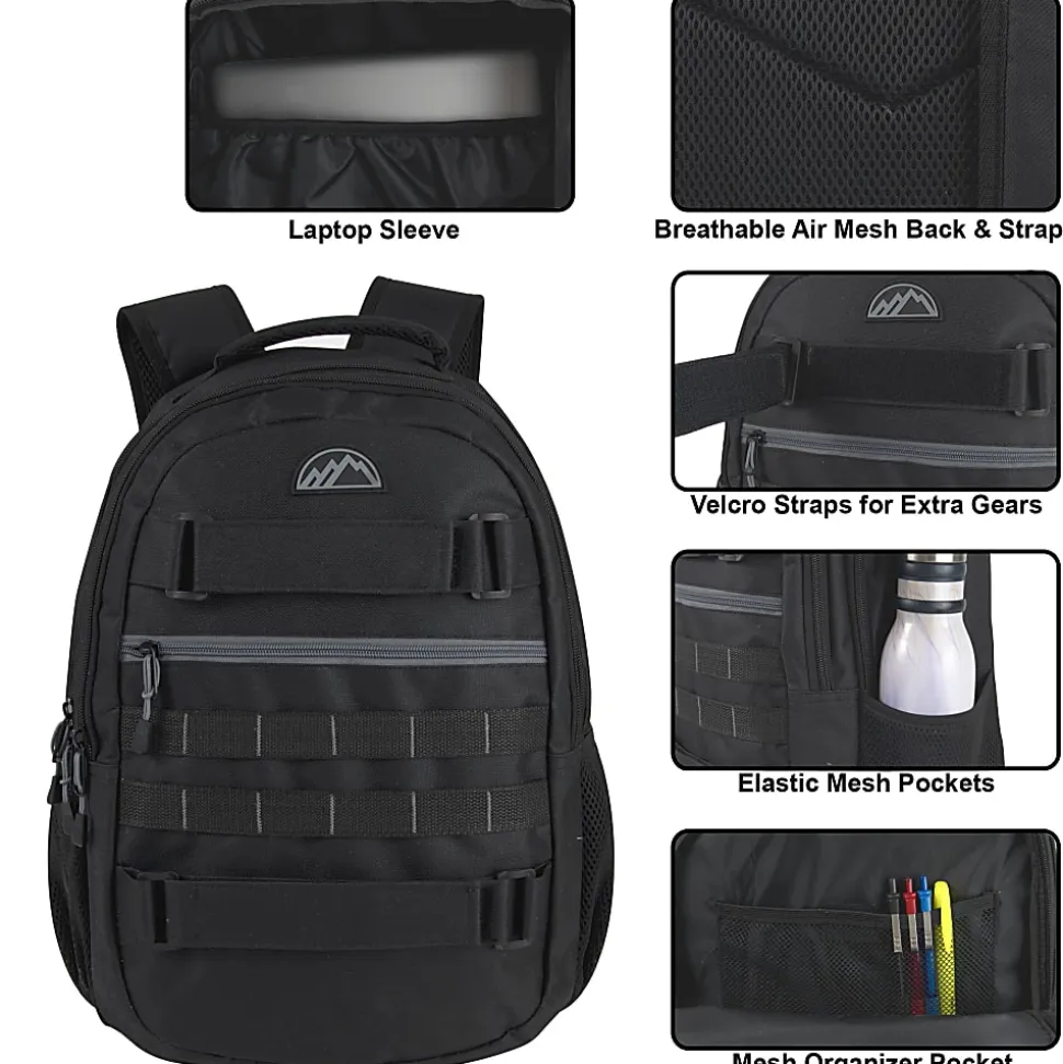 Mountain Edge Double Section Skate Strap Backpack, Black