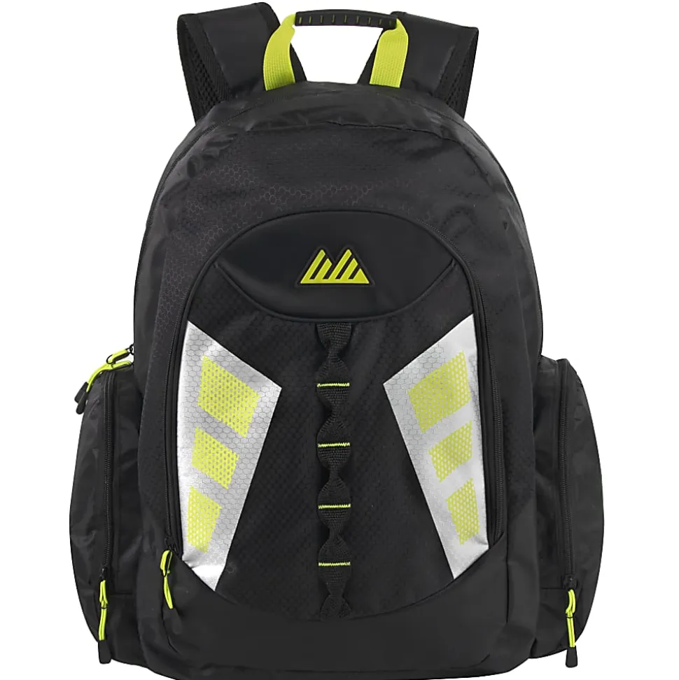 Mountain Edge Multi-Pocket Backpacks With 17" Laptop Sleeves, Black/Yellow, Case Of 24 Backpacks