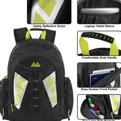 Mountain Edge Multi-Pocket Backpacks With 17" Laptop Sleeves, Black/Yellow, Case Of 24 Backpacks