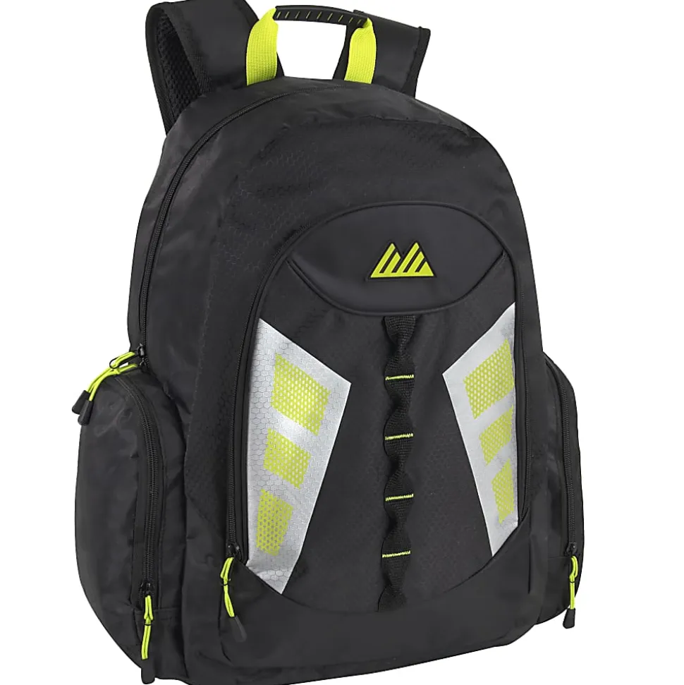 Mountain Edge Multi-Pocket Backpacks With 17" Laptop Sleeves, Black/Yellow, Case Of 24 Backpacks