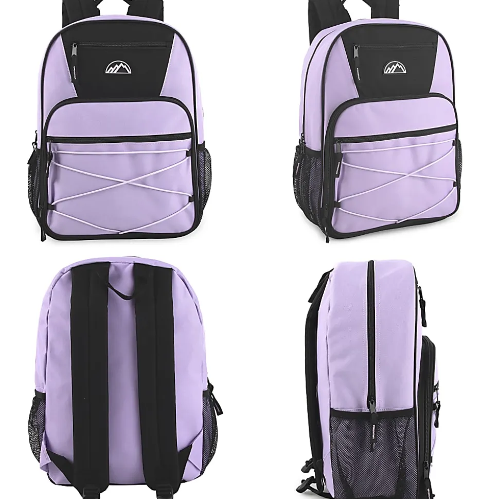 Mountain Edge Multi-Pocket Bungee Cord Sport Backpacks, Pink/Purple/Blue, Total Qty 24