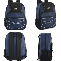 Mountain Edge Multi-Pocket Bungee Cord Sport Backpacks, Black/Blue/Gray, Total Qty 24