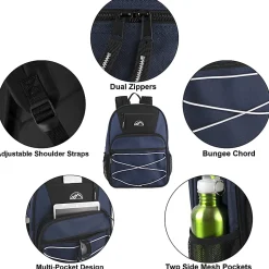 Mountain Edge Multi-Pocket Bungee Cord Sport Backpacks, Black/Blue/Gray, Total Qty 24