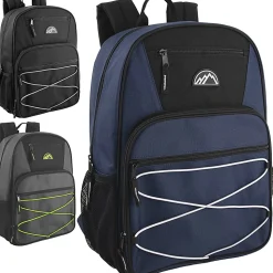 Mountain Edge Multi-Pocket Bungee Cord Sport Backpacks, Black/Blue/Gray, Total Qty 24