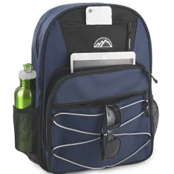 Mountain Edge Multi-Pocket Bungee Cord Sport Backpacks, Black/Blue/Gray, Total Qty 24