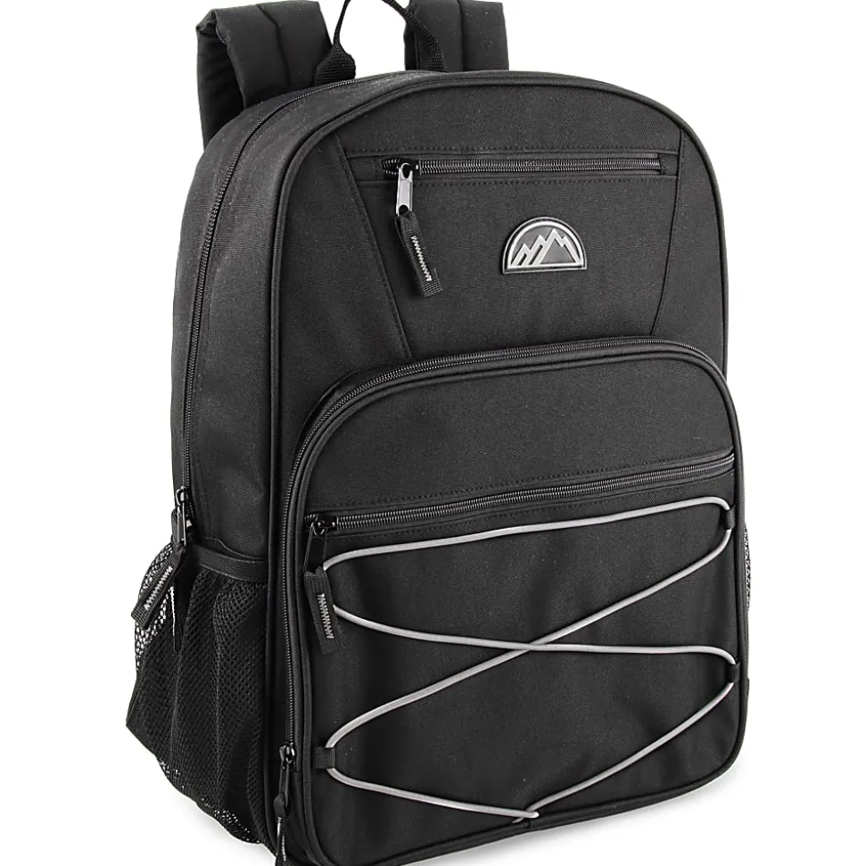 Mountain Edge Multi-Pocket Bungee Cord Sport Backpacks, Black/Blue/Gray, Total Qty 24