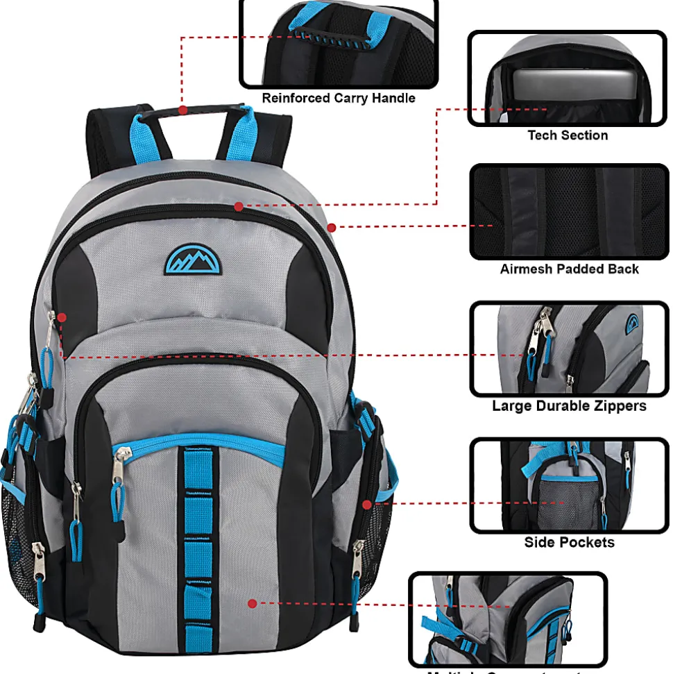 Mountain Edge Multi-Pocket Daisy Chain Backpack With 17" Laptop Sleeve, Gray