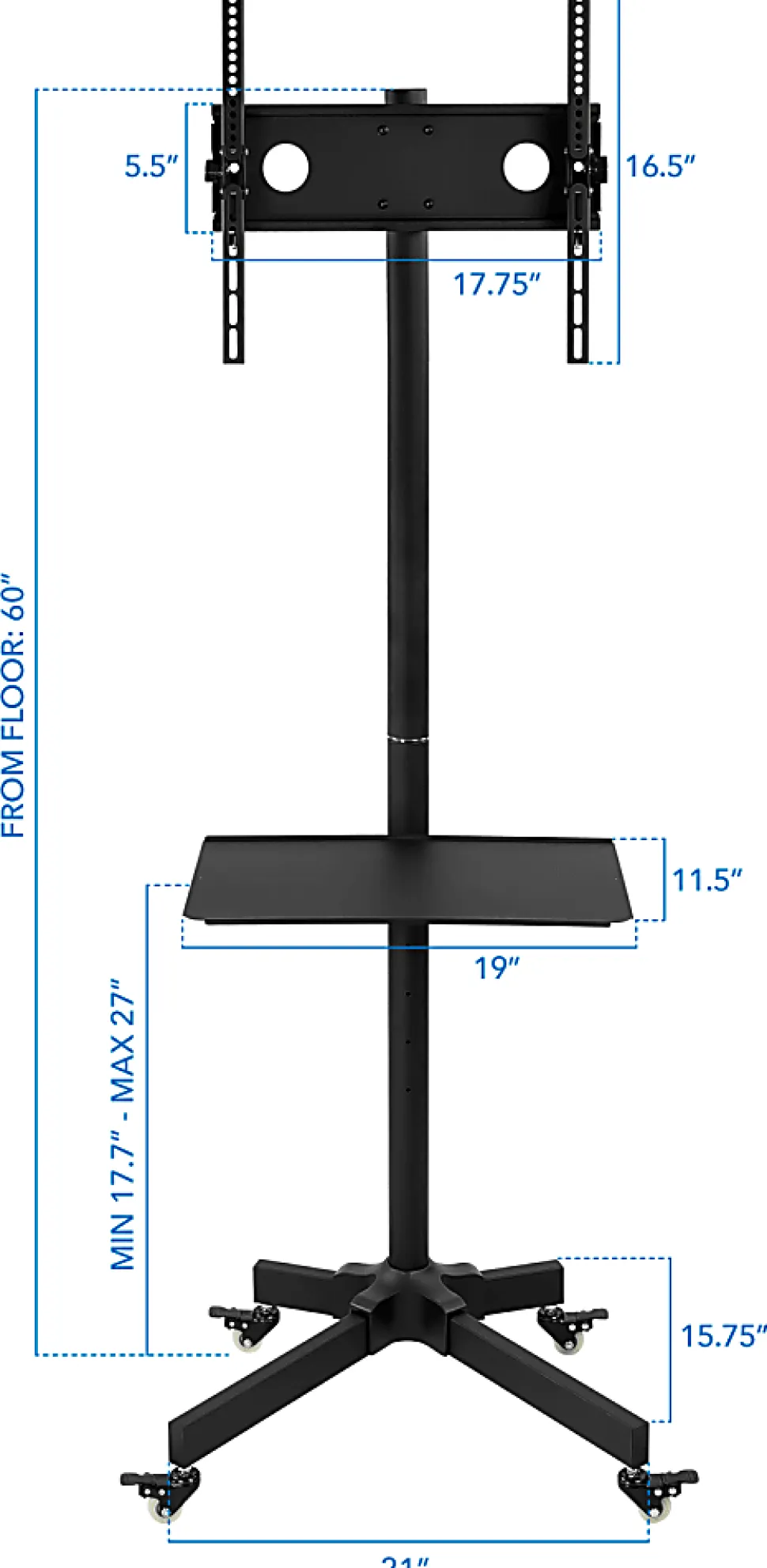 Mount-It! Adjustable Mobile TV Cart For 23" - 55" Displays, Black