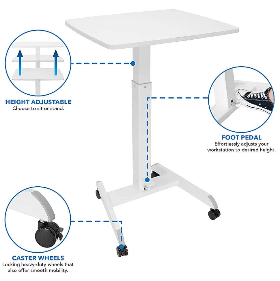 Mount-It! Adjustable Rolling 23"W Laptop Computer Desk, White