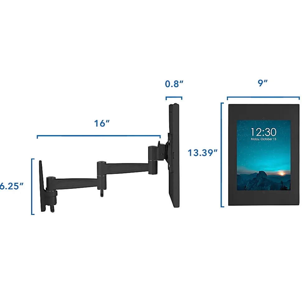 Mount-It! Anti-Theft Tablet Wall Mount With Swing Arm For iPad, iPad Air & iPad Pro, 6”H x 10-1/2”W x 15”D, Black
