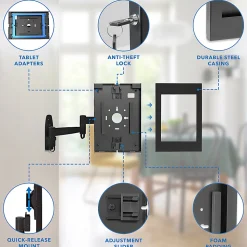 Mount-It! Anti-Theft Tablet Wall Mount With Swing Arm For iPad, iPad Air & iPad Pro, 6”H x 10-1/2”W x 15”D, Black