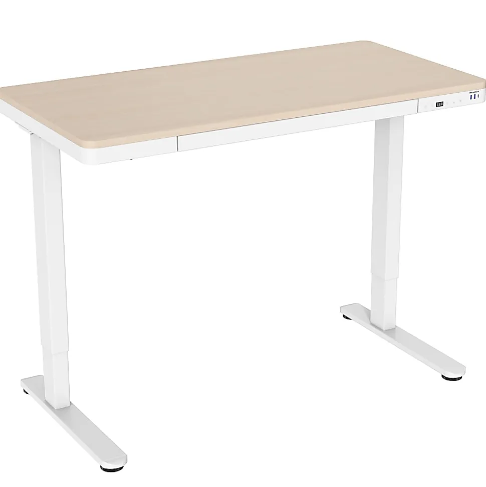 Mount-It! Compact 48"W Electric Standing Desk With Adjustable Height And Drawer, Maple