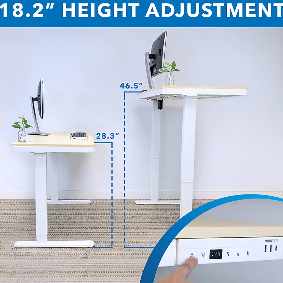 Mount-It! Compact 48"W Electric Standing Desk With Adjustable Height And Drawer, Maple