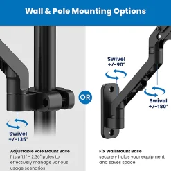Mount-It! Counterbalance Steel 15.6” Laptop Arm for Wall and Pole Mounting, 5-3/4”H x 12-1/4”W x 15”D, Black