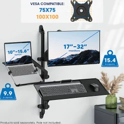 Mount-It! Counterbalance Steel 15.6” Laptop Arm for Wall and Pole Mounting, 5-3/4”H x 12-1/4”W x 15”D, Black