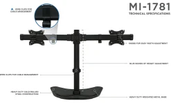 Mount-It! Dual Monitor Desk Stand, Black, MI-1781