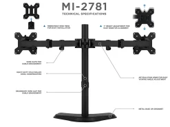 Mount-It! Dual Monitor Desk Stand for Screens Up to 32", Black, MI-2781