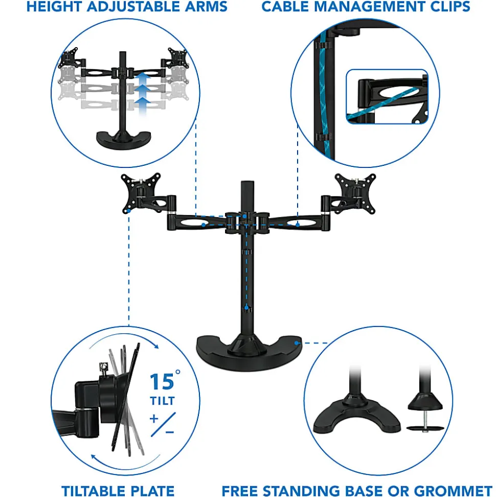 Mount-It! Dual Monitor Desk Stand for 13"-27" Inch Computer Screens, MI-792