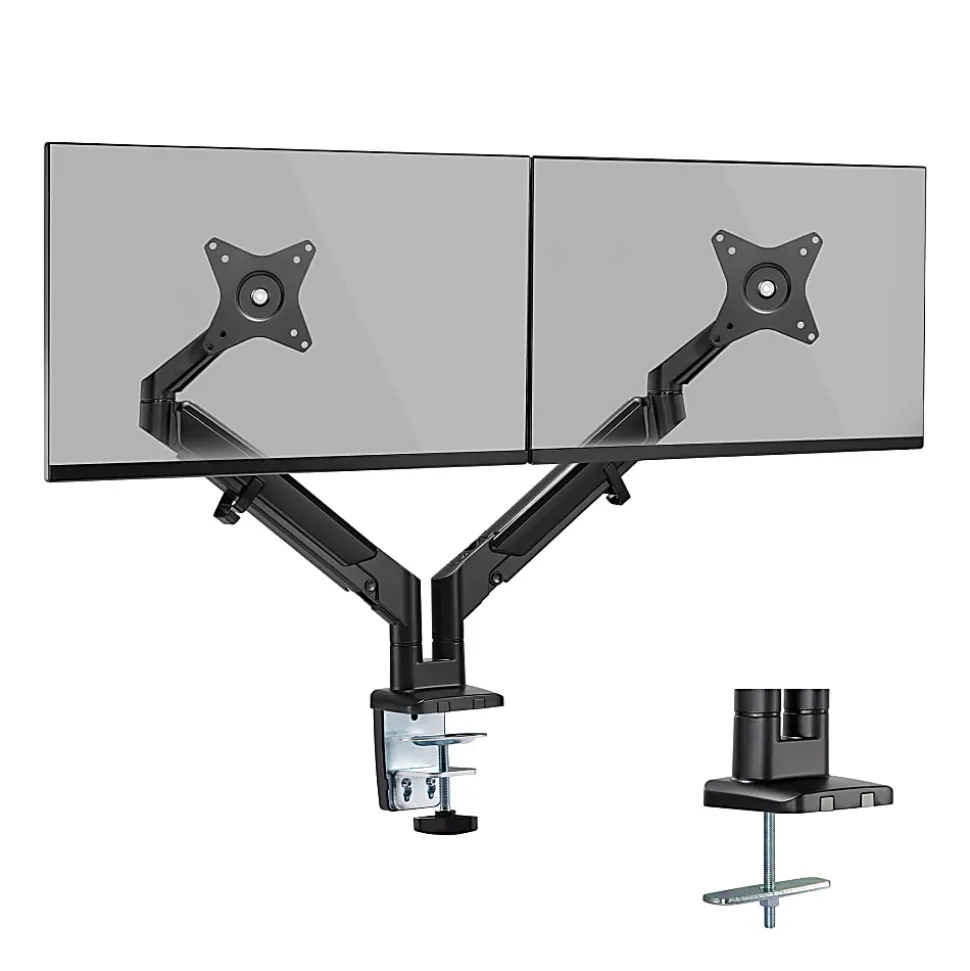 Mount-It! 32” Dual Monitor Mount With Low Profile Gas Spring Arms, Black