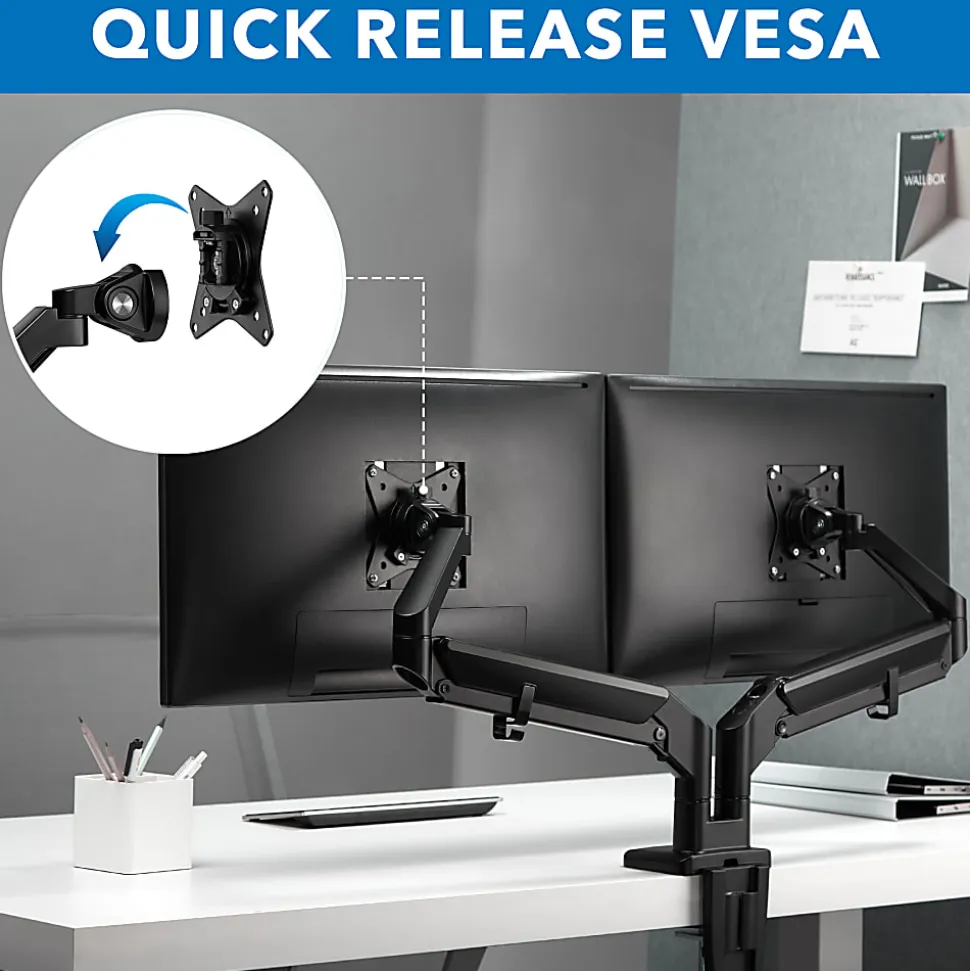Mount-It! 32” Dual Monitor Mount With Low Profile Gas Spring Arms, Black