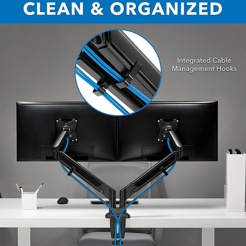 Mount-It! 32” Dual Monitor Mount With Low Profile Gas Spring Arms, Black