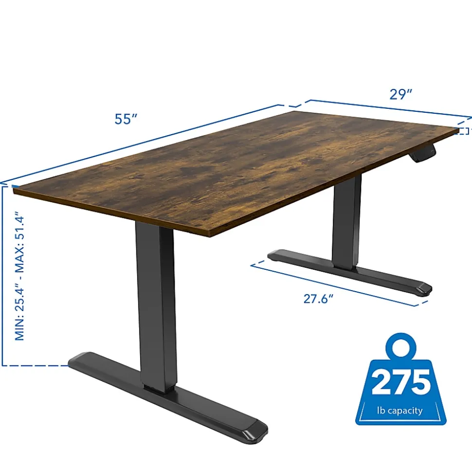 Mount-It! Dual-Motor Electric Standing Desk With Adjustable Height And 55"W Tabletop, Oak
