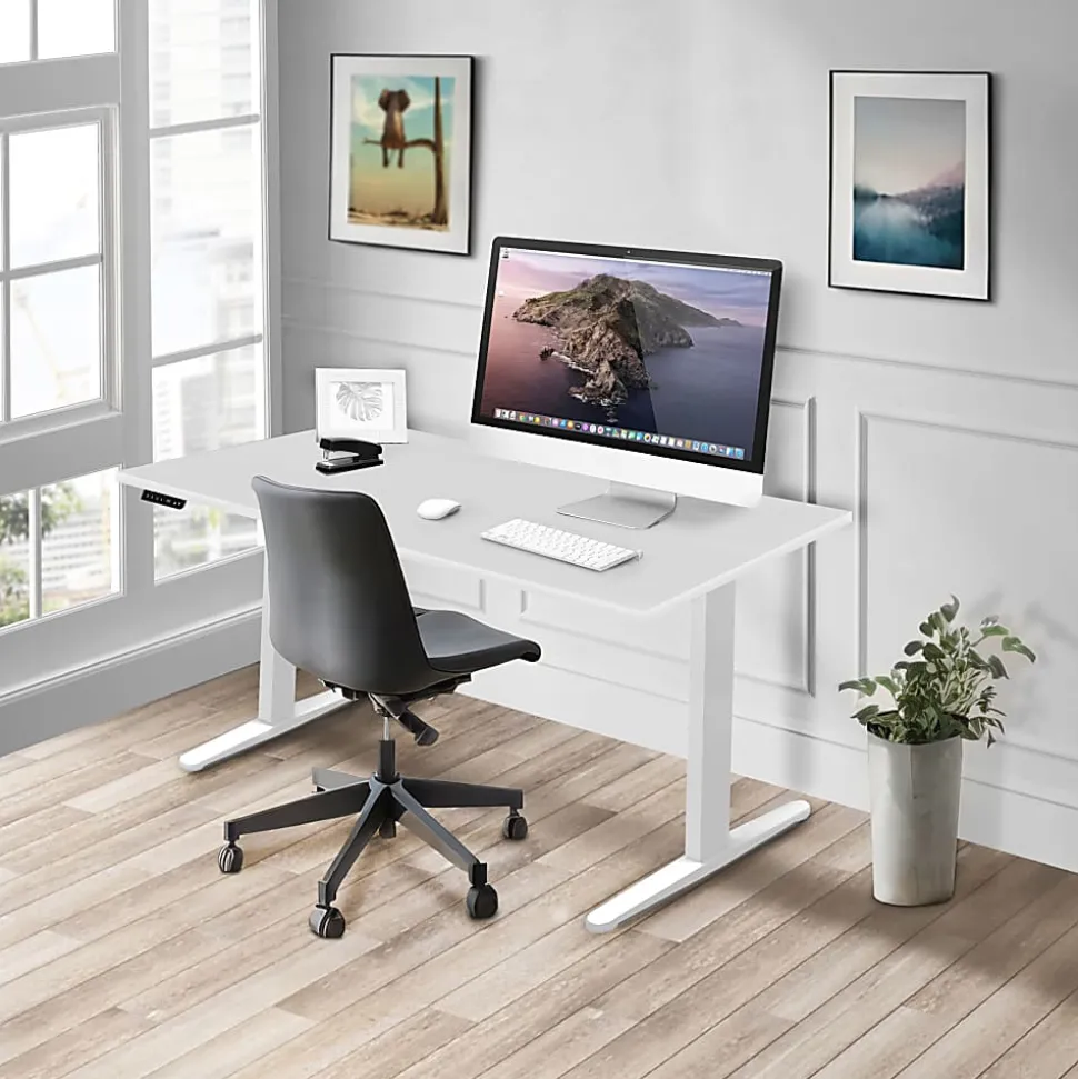 Mount-It! Dual Motor Electric 55"W Adjustable Height Standing Desk, White
