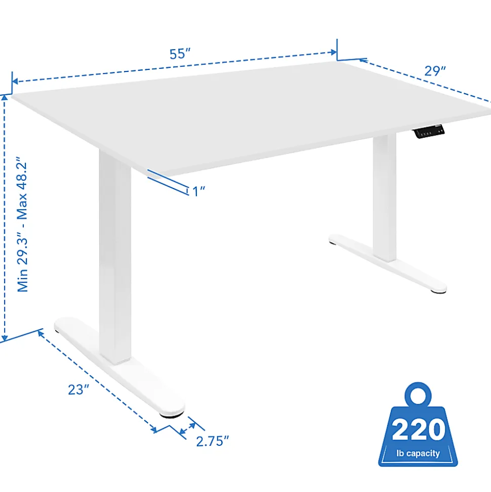 Mount-It! Dual Motor Electric 55"W Adjustable Height Standing Desk, White