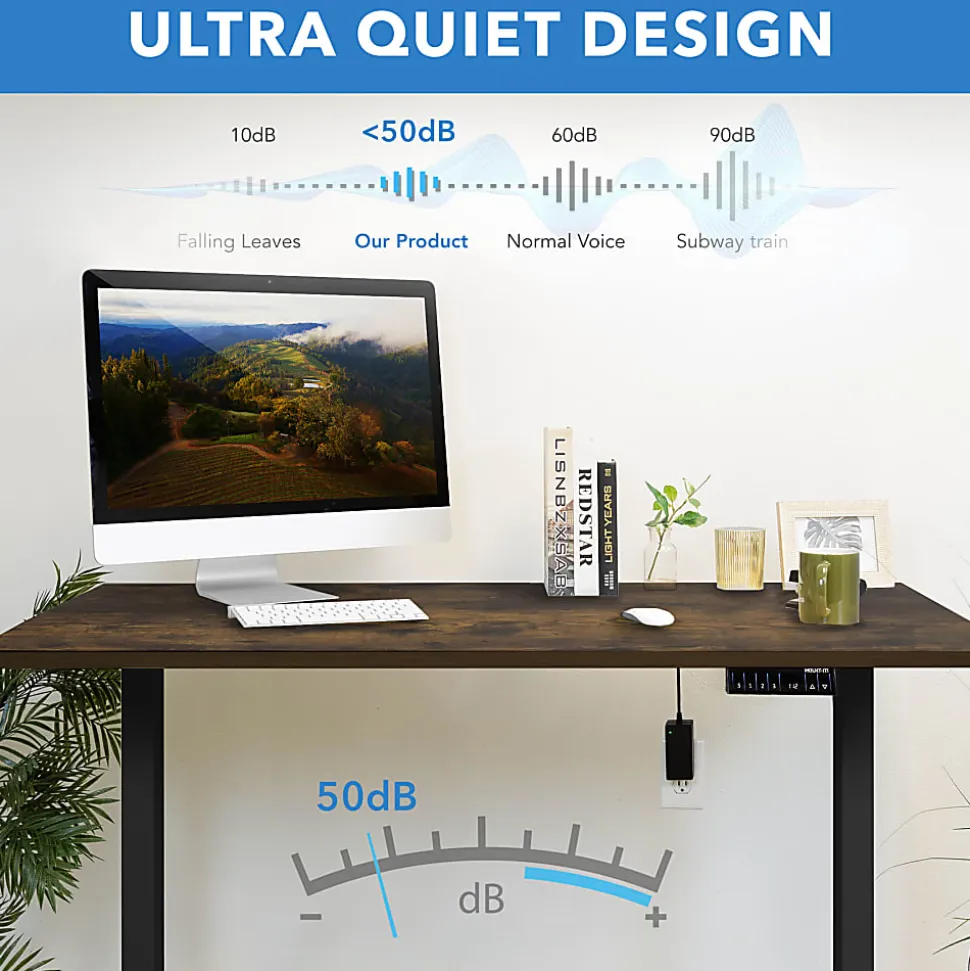 Mount-It! Dual Motor Electric 55"W Adjustable Height Standing Desk, Oak/Black