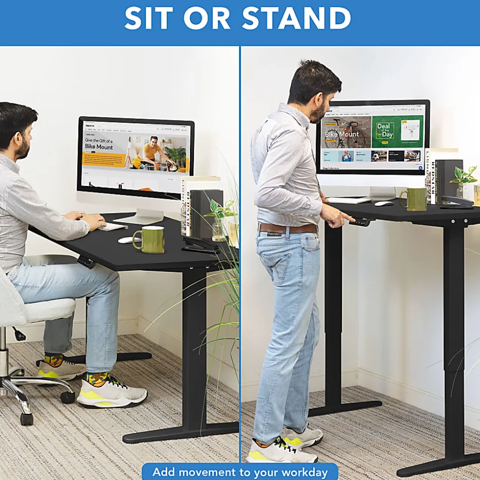 Mount-It! Dual Motor Electric 55"W Adjustable Height Standing Desk, Black