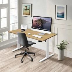 Mount-It! Electric Standing Desk With Adjustable Height And 55"W Tabletop, Maple, MI18085