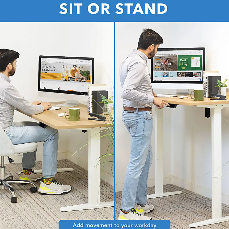 Mount-It! Electric Standing Desk With Adjustable Height And 55"W Tabletop, Maple, MI18085