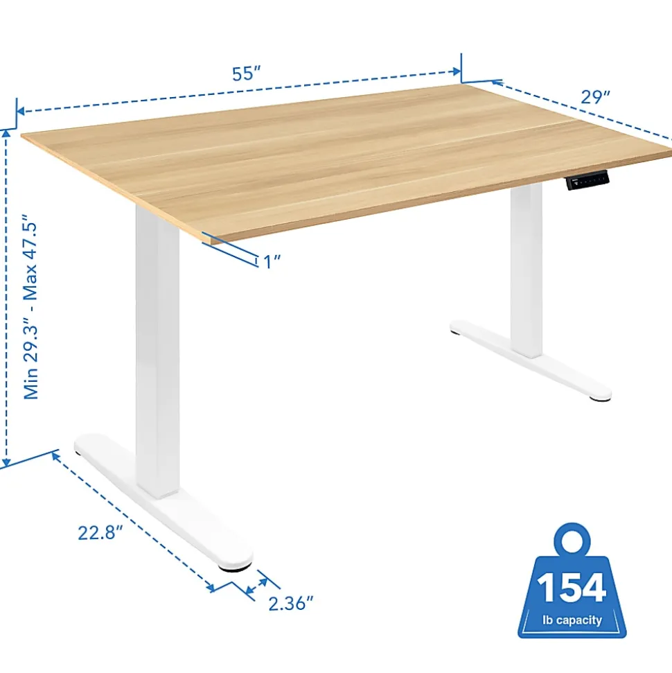 Mount-It! Electric Standing Desk With Adjustable Height And 55"W Tabletop, Maple, MI18085